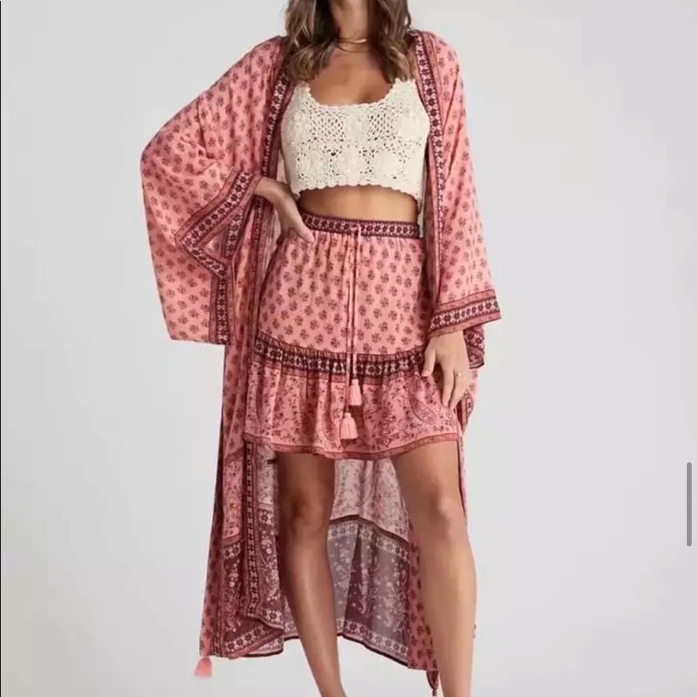 Teal Boho Kimono Floral Gypsy Print Maxi CoverUp - Picture 8 of 15
